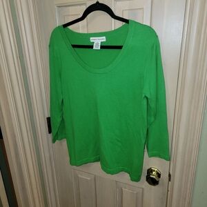 Misses Sz XL Bamboo Traders Kelly Green Knit Shirt Sweater Scoop Neck